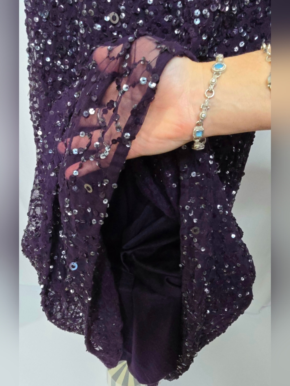 Adrianna Papell Deep Purple Sequin Formal Gown With Train Wedding Guest 10 NWOT‎ - Picture 6 of 14